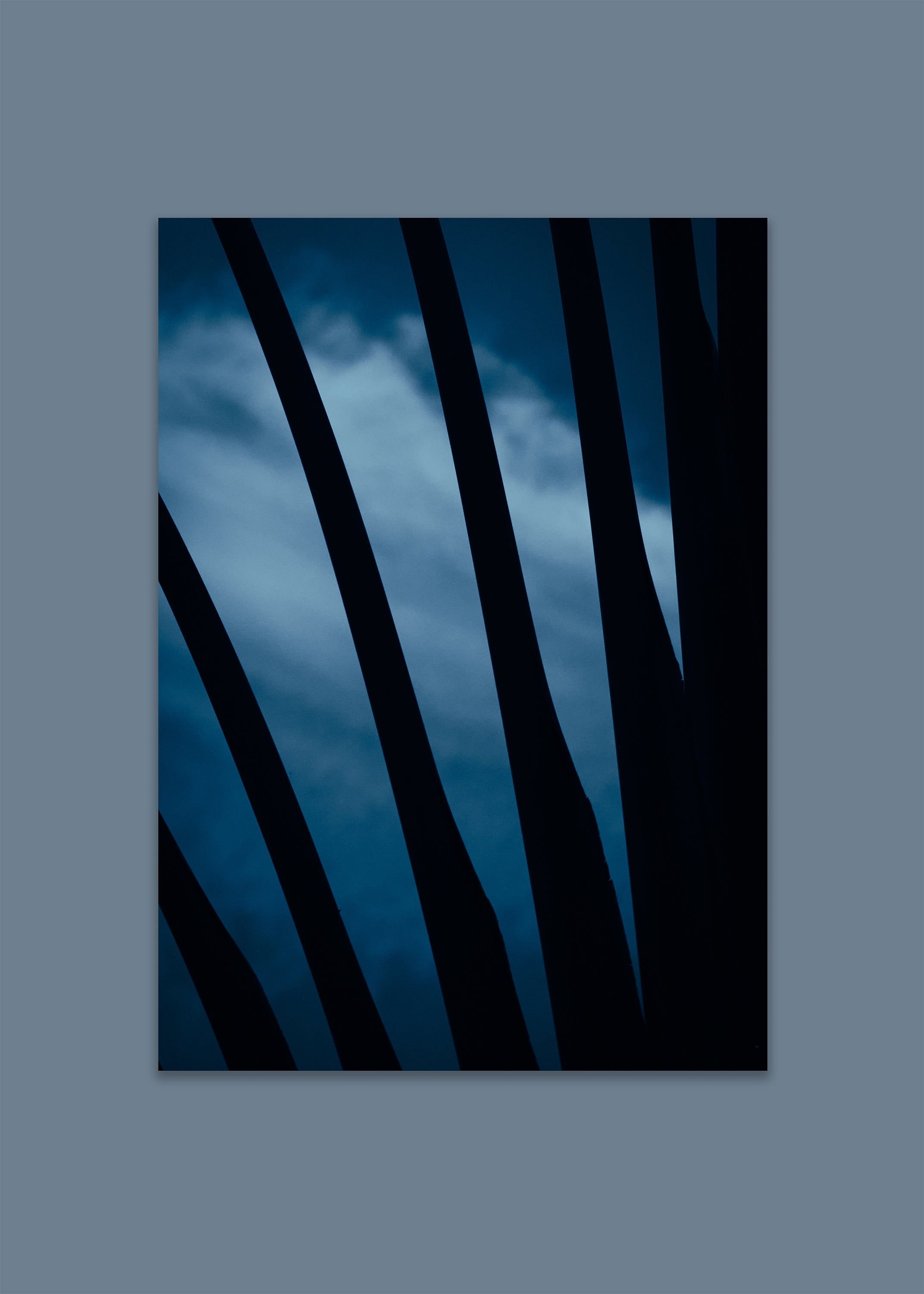 blue shadow cage silhouette art print – beyond bars I by skiy – costa rica 2021 – her sky visual series