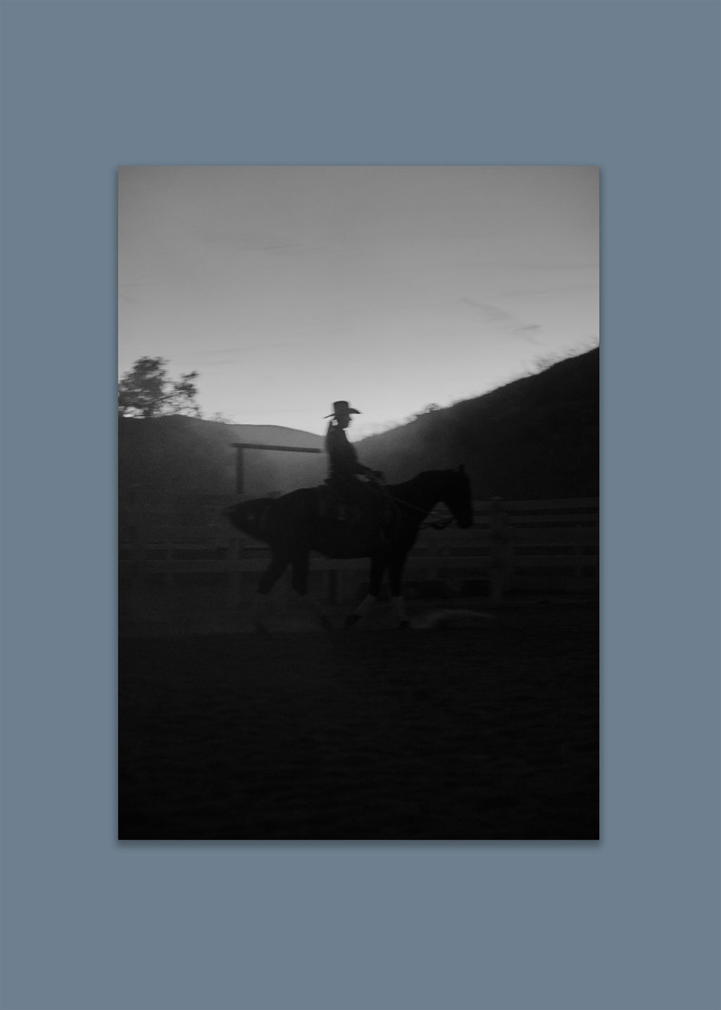 black and white horse rider photograph – sunset rideress by skiy – los angeles 2024 – her sky visual series