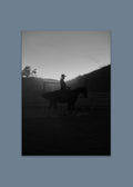black and white horse rider photograph – sunset rideress by skiy – los angeles 2024 – her sky visual series