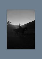 black and white horse rider photograph – sunset rideress by skiy – los angeles 2024 – her sky visual series