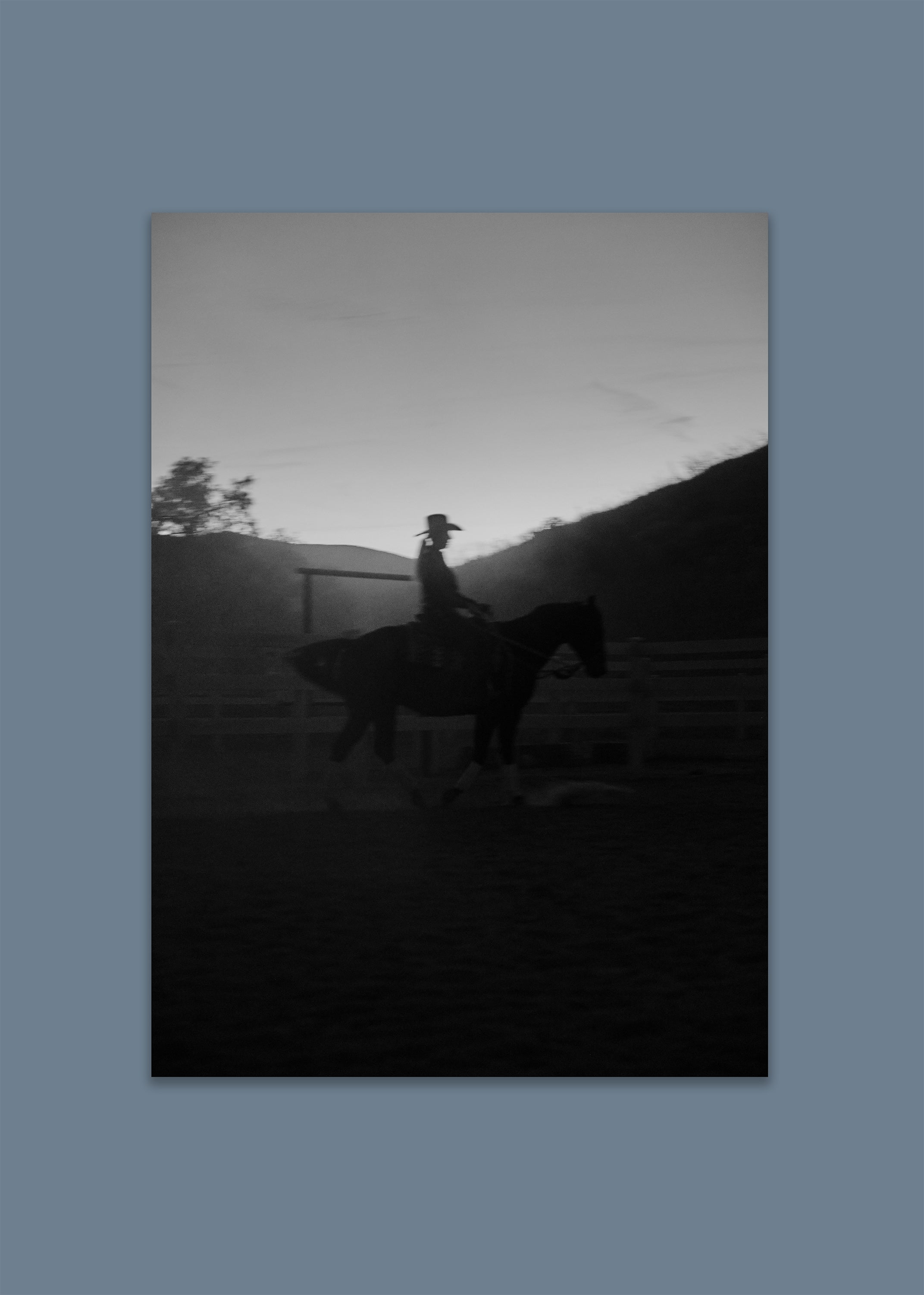 black and white horse rider photograph – sunset rideress by skiy – los angeles 2024 – her sky visual series